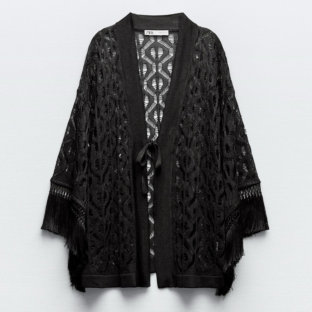 ZARA FRINGED OPEN KNIT CARDIGAN SIZE M NWT - Picture 12 of 12